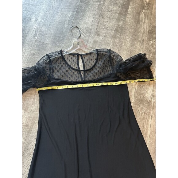 WOMENS SIZE MEDIUM BLACK MESH TRIM BELL SLEEVE DRESS - Picture 8 of 10